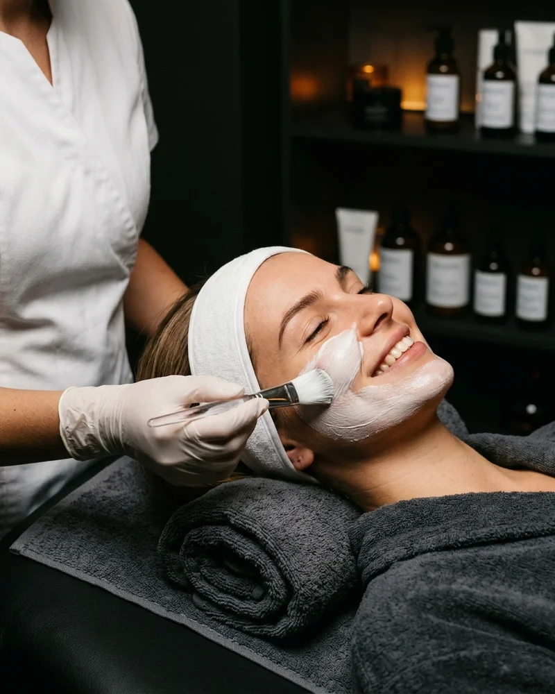 Paciente recibiendo limpieza facial profunda por especialista